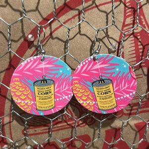 Trader Joe’s earrings circle canned corn recycled gift card